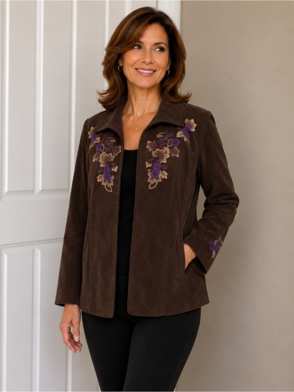 Vintage TanJay jacket brown embroidered buttonless Corduroy jacket Size 8